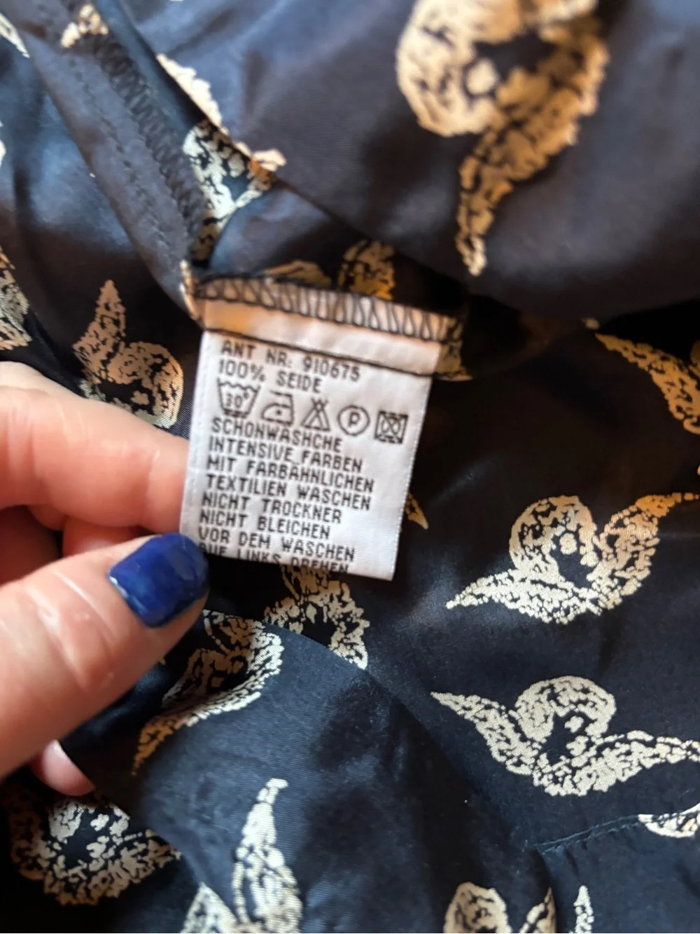 S.Oliver women's Navy Blue Bird-Print  100% silk Pajama Set made in Germany